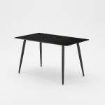 Tavolo fisso Kilo 140x80 cm. con piano in ceramica effetto marmo nero con venature oro opaco e gambe nere