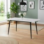 Tavolo fisso Kilo 160x90 cm. con piano in ceramica effetto marmo bianco opaco e gambe nere