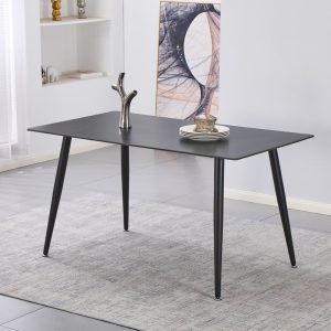 Tavolo fisso Kilo 160x90 cm. con piano in ceramica effetto marmo nero con venature oro opaco e gambe nere