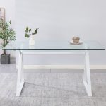 Tavolo fisso Skylar 150x90 cm. con piano in vetro temperato e gambe bianche