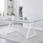 Tavolo fisso Skylar 150x90 cm. con piano in vetro temperato e gambe bianche
