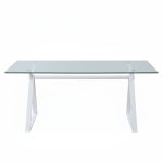 Tavolo fisso Skylar 150x90 cm. con piano in vetro temperato e gambe bianche