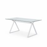 Tavolo fisso Skylar 150x90 cm. con piano in vetro temperato e gambe bianche