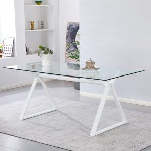 Tavolo fisso Skylar 150x90 cm. con piano in vetro temperato e gambe bianche