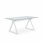 Tavolo fisso Skylar 150x90 cm. con piano in vetro temperato e gambe bianche