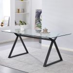 Tavolo fisso Skylar 150x90 cm. con piano in vetro temperato e gambe nere