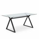 Tavolo fisso Skylar 150x90 cm. con piano in vetro temperato e gambe nere