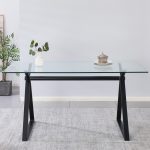 Tavolo fisso Skylar 180x90 cm. con piano in vetro temperato e gambe nere
