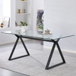 Tavolo fisso Skylar 180x90 cm. con piano in vetro temperato e gambe nere