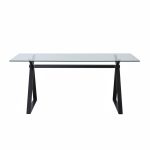 Tavolo fisso Skylar 180x90 cm. con piano in vetro temperato e gambe nere