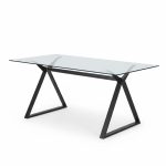 Tavolo fisso Skylar 180x90 cm. con piano in vetro temperato e gambe nere