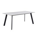 Tavolo rettangolare Imperial con piano in ceramica effetto marmo lucido bianco oro e gambe in metallo nero