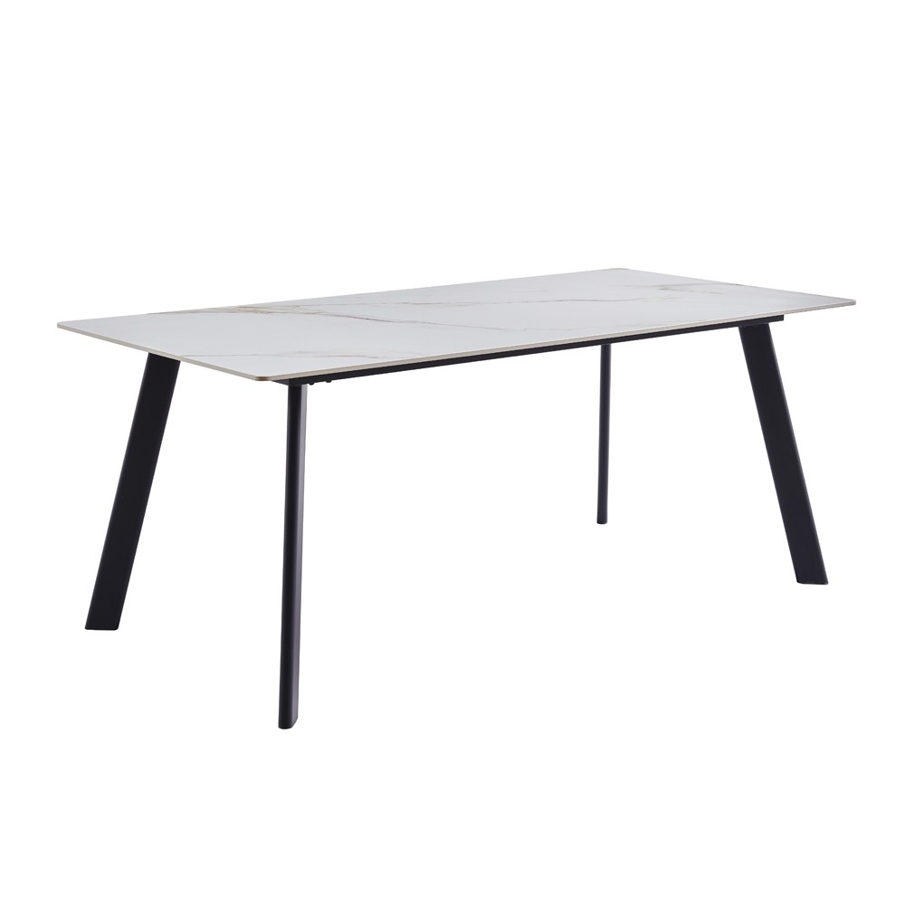 Tavolo rettangolare Imperial con piano in ceramica effetto marmo lucido bianco oro e gambe in metallo nero