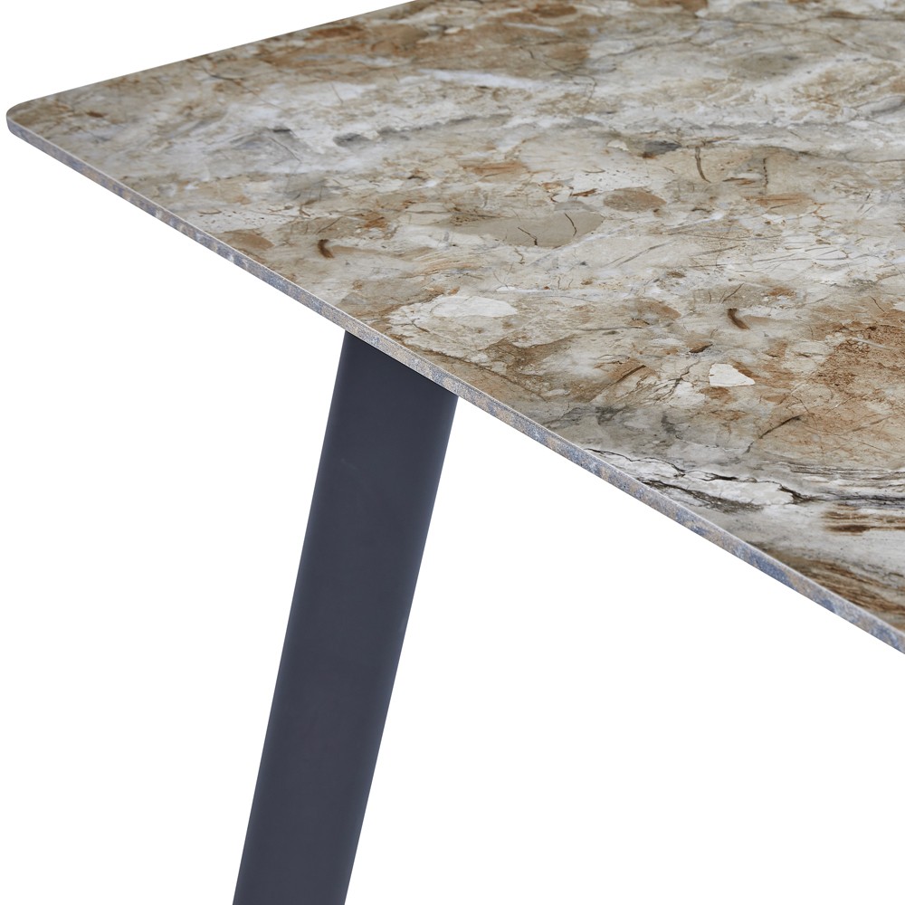 Tavolo rettangolare Imperial con piano in ceramica effetto marmo lucido senafe brown e gambe in metallo nero