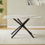 Tavolo rettangolare Linus2538 con piano in ceramica effetto marmo bianco Pandora brown lucido e struttura in metallo nero