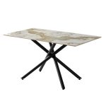 Tavolo rettangolare Linus2538 con piano in ceramica effetto marmo bianco Pandora brown lucido e struttura in metallo nero
