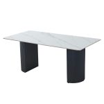 Tavolo rettangolare fisso Megalit con piano in ceramica bianco lucido e struttura in metallo nero
