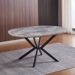 Tavolo rotondo allungabile Evelina con piano in ceramica effetto marmo grigio lucido