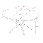 Tavolo rotondo allungabile Evelina con piano in ceramica effetto marmo grigio lucido