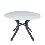 Tavolo rotondo fisso Aurora con piano in ceramica bianco lucido e struttura in metallo nero