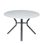 Tavolo rotondo fisso Aurora con piano in ceramica bianco lucido e struttura in metallo nero