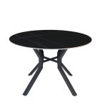 Tavolo rotondo fisso Aurora con piano in ceramica nero opaco con venature oro e struttura in metallo nero