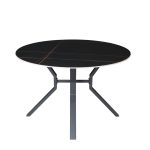 Tavolo rotondo fisso Aurora con piano in ceramica nero opaco con venature oro e struttura in metallo nero