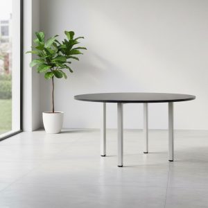 Tavolo tondo Leccino diametro 90 cm. piano antracite satinato e gambe alluminio