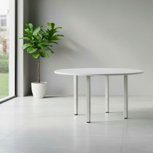 Tavolo tondo Leccino diametro 90 cm. piano bianco e gambe alluminio