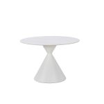 Tavolo tondo fisso Taini con piano in ceramica effetto marmo bianco opaco e gambe in metallo bianco