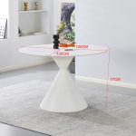 Tavolo tondo fisso Taini con piano in ceramica effetto marmo bianco opaco e gambe in metallo bianco