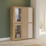 Vetrina Neutra con 2 ante in vetro temperato e 3 ante cashmere e struttura rovere
