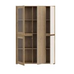 Vetrina Neutra con 2 ante in vetro temperato e 3 ante cashmere e struttura rovere