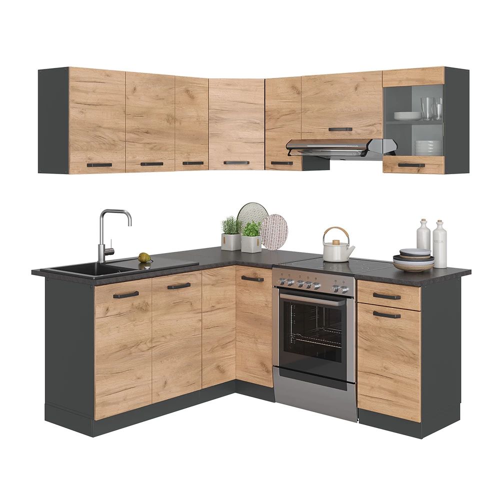 Cucina Ad Angolo Rick Quercia/Antracite Nuovo Da Esposizione 4528/U