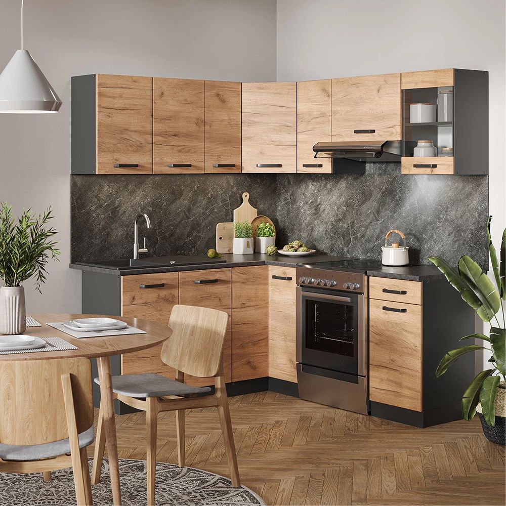 Cucina Ad Angolo Rick Quercia/Antracite Nuovo Da Esposizione 4528/U