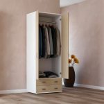 Armadio 911842 due ante e due cassetti con cassa bianca e ante olmo Made in Italy