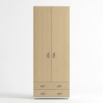 Armadio 911842 due ante e due cassetti con cassa bianca e ante olmo Made in Italy