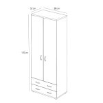 Armadio 911842 due ante e due cassetti con cassa bianca e ante olmo Made in Italy