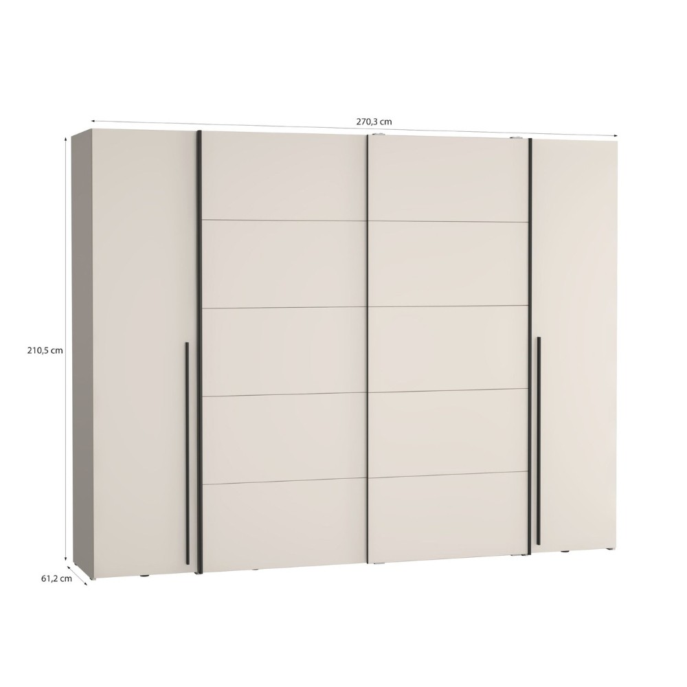 Armadio Callia con 2 ante battenti e 2 ante scorrevoli colore cashmere 270.3x61.2xH210.5 cm.