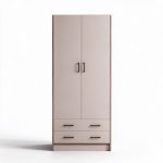 Armadio H 210 cm. 2 ante con 2 cassetti con cassa noce naturale e ante cashmere