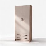 Armadio H 210 cm. 2 ante con 2 cassetti con cassa noce naturale e ante cashmere