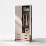 Armadio H 210 cm. 2 ante con 2 cassetti con cassa noce naturale e ante cashmere