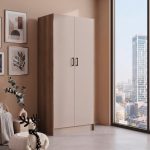 Armadio H 210 cm. 2 ante senza cassetti con cassa noce naturale e ante cashmere