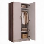 Armadio H 210 cm. 2 ante senza cassetti con cassa noce naturale e ante cashmere