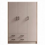 Armadio H 210 cm. 3 ante con 2 cassetti con cassa noce naturale e ante cashmere