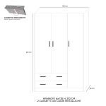 Armadio H 210 cm. 3 ante con 2 cassetti con cassa noce naturale e ante cashmere