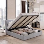 Camera Milva con letto contenitore Sofaback grigio chiaro e armadio scorrevole 2 ante specchiate in cashmere e antracite