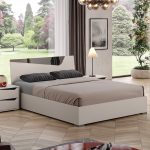 Camera da letto Frida con letto contenitore con inserto a specchio e armadio 6 ante battenti con specchi sagomati cashmere