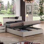 Camera da letto Frida con letto contenitore con inserto a specchio e armadio 6 ante battenti con specchi sagomati cashmere