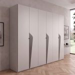Camera da letto Frida con letto contenitore con inserto a specchio e armadio 6 ante battenti con specchi sagomati cashmere